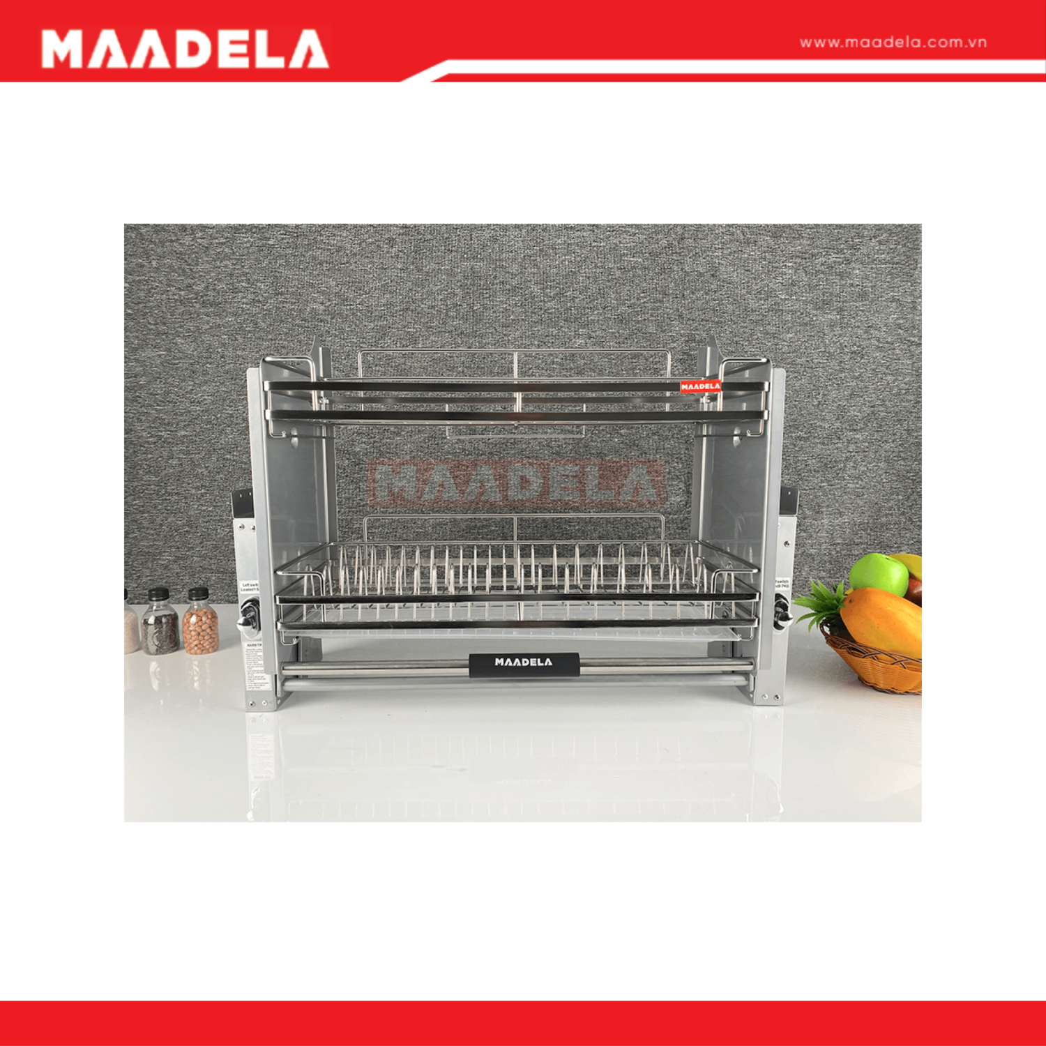 Giá bát đĩa nâng hạ Inox 304 cho tủ bếp trên Maadela MP-G30-2.90